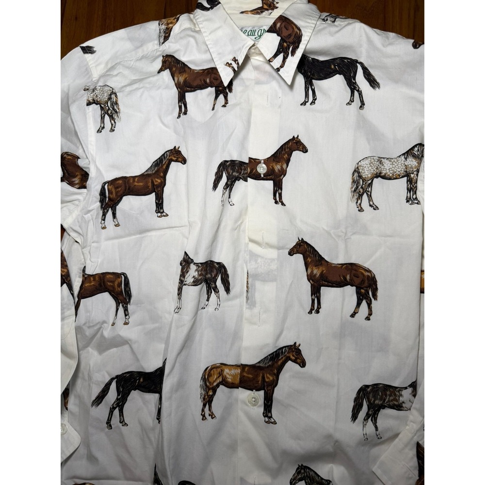 Vintage Mise Au Green Men's White Button Down Size M Horse Graphic Print - Picture 3 of 7